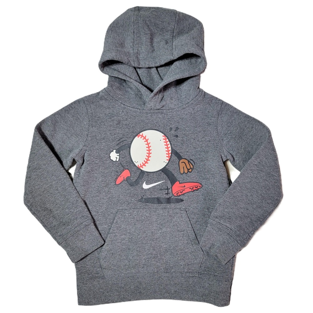Nike Kids Grey‎ Baseball Graphic Hoodie Sweatshirt Size 3-4Y XS